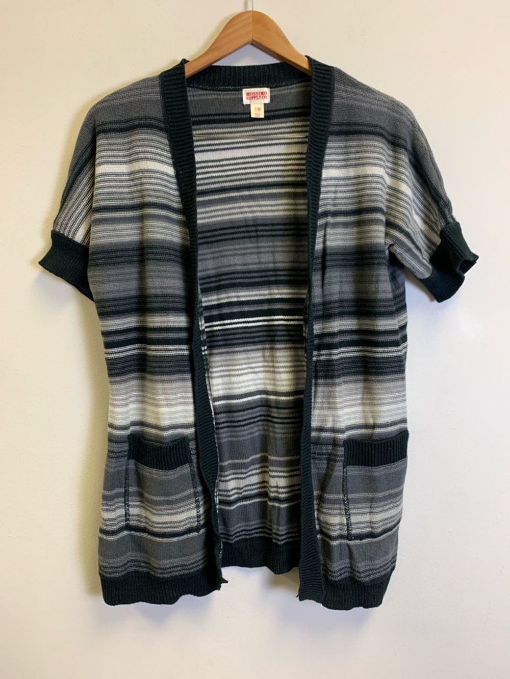 Mossimo Supply Co. Black Gray and White Striped Open-Front Cardigan